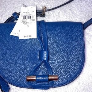 Ann Taylor Factory Blue Faux Leather Multiple Style Wearable Handbag